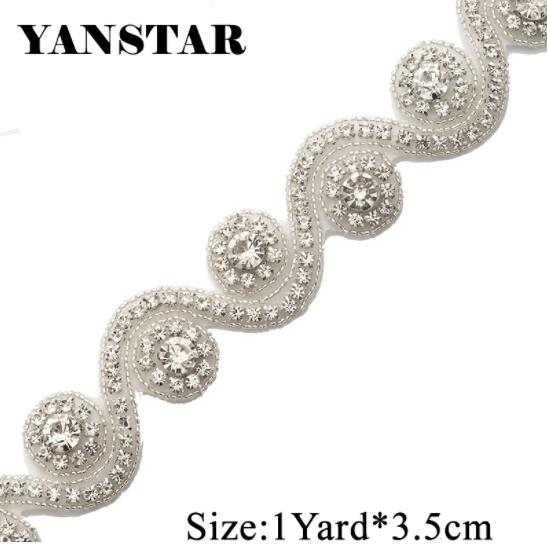 YANSTAR Handmade 1Yard Iron On Crystal Beaded Sewing Bridal Sash Wedding Dresses Belts Rhinestone Applique and Trimming YS939