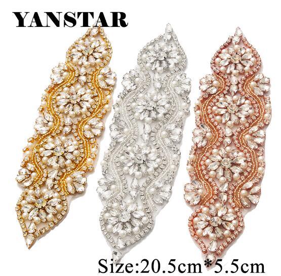 YANSTAR (1pcs) Hand Beaded Crystal Rhinestones Appliques Sewing On Bridal Gown Sash Accessory DIY Made Wedding Dress Belt YS841