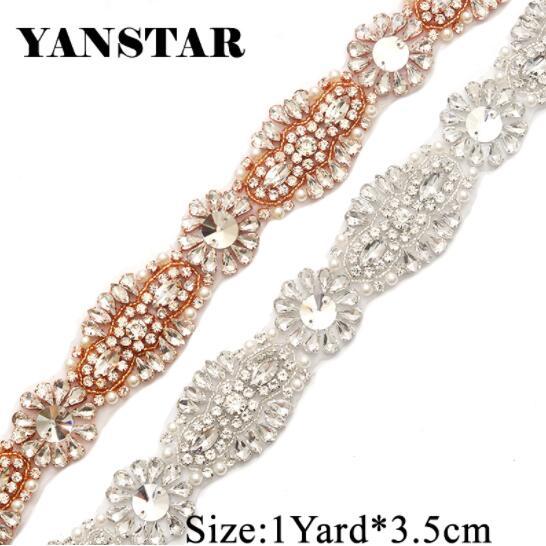 YANSTAR 1 Yard Handmade Wedding Dresses Sash Rhinestones Applique Accessory Tirm For Bridal Belt Silver Crystal YS906