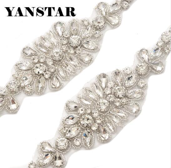 YANSTAR 1PCS Handmade Sparkle Crystal Thin Rhinestones Appliques For Wedding Dress Belt Rhinestones Appliques Bridal Accessory YS924