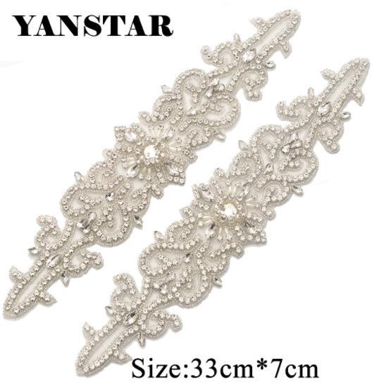 YANSTAR(1PCS) Bridal Sash Rhinestone Applique Sparkle Crystal Silver For Wedding Dresses Belt Iron On YS940