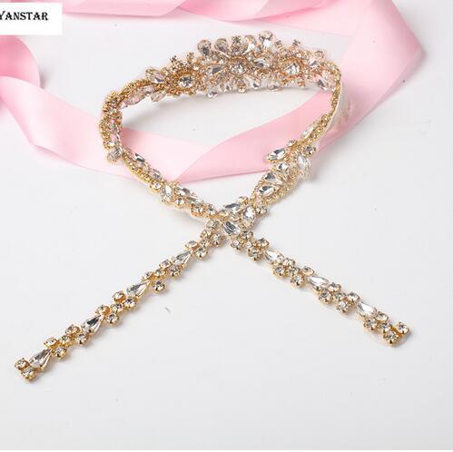 1PIECE Wedding Belt Rhinestones Appliques Gold Sew On Crystal Rhinestones Appliques for Bride Sashes L2