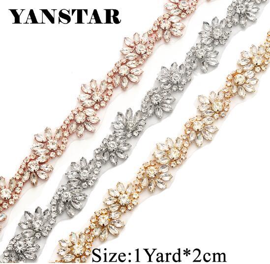 YANSTAR 2CM*10Yards Rhinestones Trim For Wedding Dresses Belt Rhinetones Clear Bead Crystal Sewing On DIY Bridal Sashes YS816