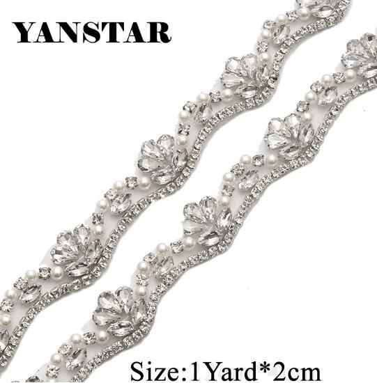 YANSTAR Wholesale 10Yards*2CM Applique For Wedding Dress Clear Rose Gold Cry Applique For Bridal Sash YS810