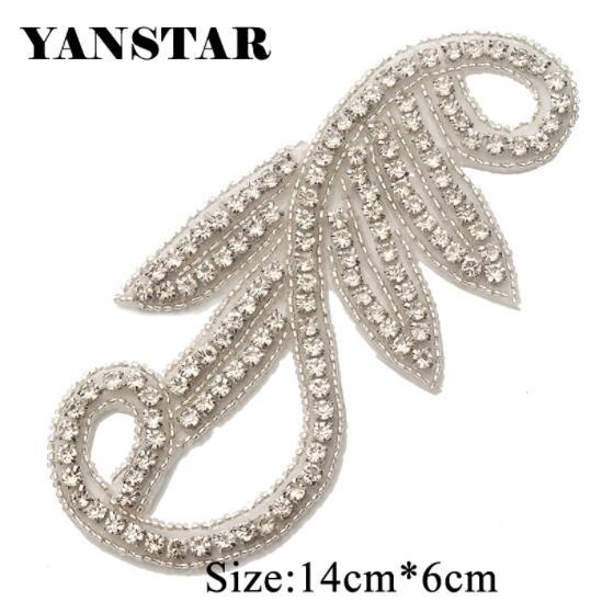 YANSTAR 1 Pieces Handmade Rhinestone Appliques Silver Rhinestone Appliques Iron On DIY Wedding Party Dresses Belt YS915