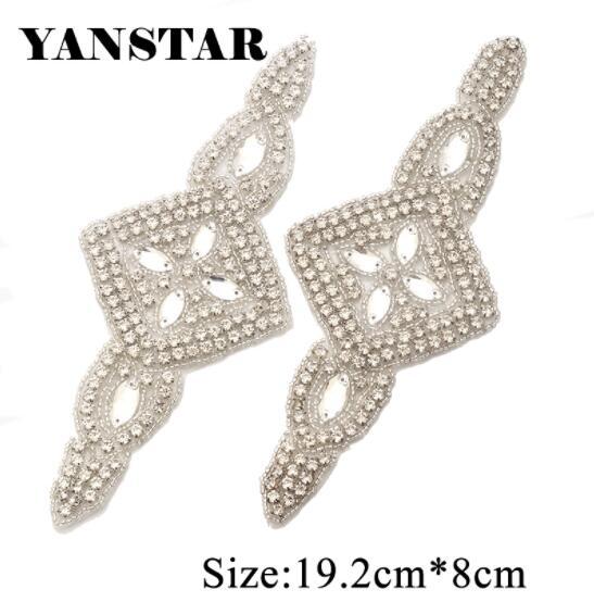 YANSTAR 20PCS Wholesale Hand Rhinestone Applique Patch Bling Crystal Sewing On For Wedding Dress Sash Gown Belt DIY YS922