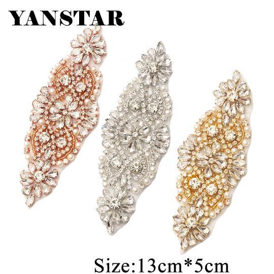 YANSTAR 1(PCS) Handmade Beaded Rhinestones Appliques Patch For Wedding Belt Sewing On Wedding Gown Belt DIY Bridal Sash YS850
