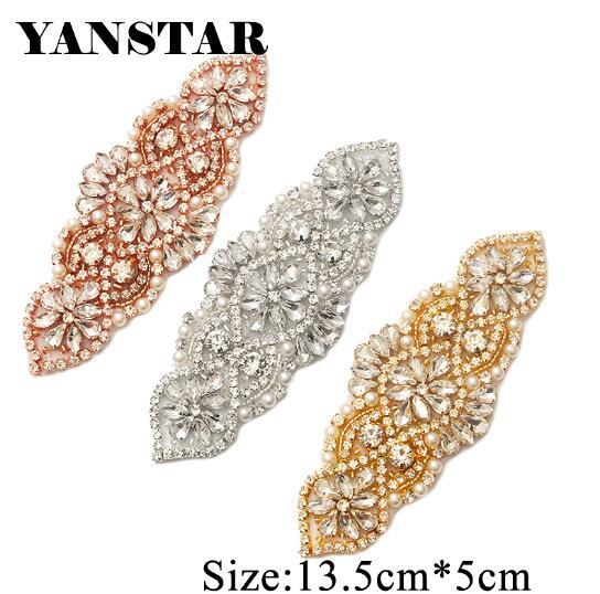 YANSTAR 1PCS Handmade Pearls Rhinestones Appliques Accessory Sparkle Crystal Sewing On For Wedding Dresses Belt Sashes Bridal YS852
