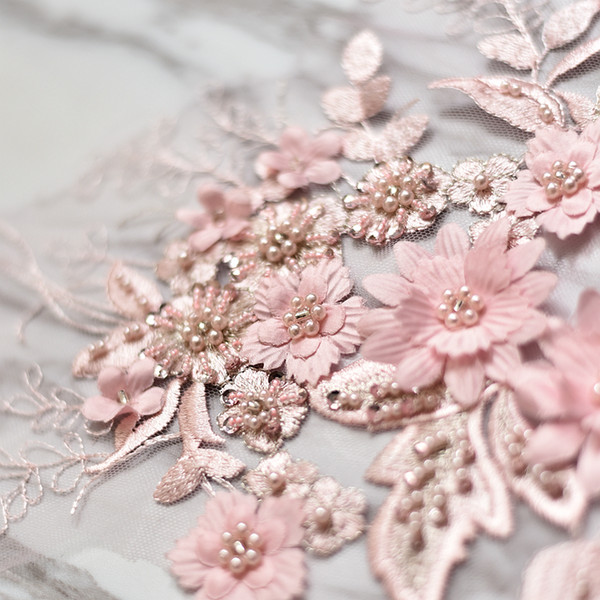 Pink nail bead embroidery lace stereo patch wedding dress DIY materials theatrical costume accessories T002