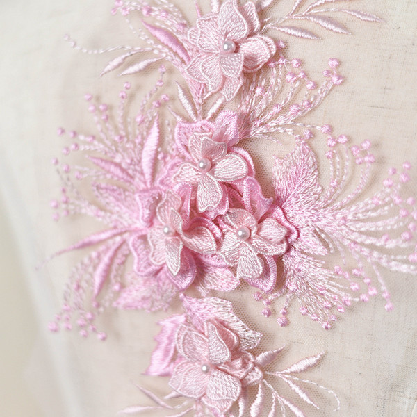 Flower embroidery lace stereo patch with Nail bead wedding dress DIY materials theatrical costume accessories T003