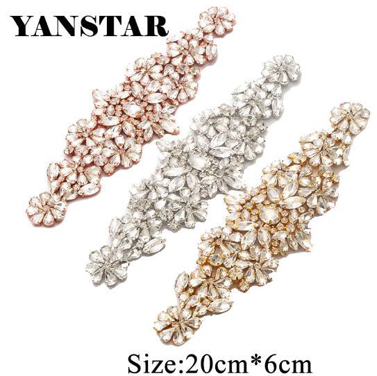 YANSTAR 1Pcs Handmade Bridal Gown Sash Clear Rose Gold Crystal Rhinestone Appliques For Wedding Dress Belt YS838