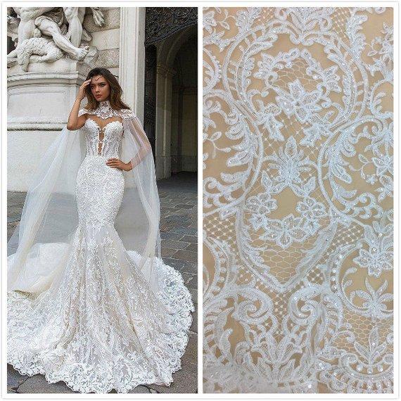 wedding dresses 5yard white Embroidery bridal dresses lace fabrics tulle Mesh Wedding Dress Lace Fabrics--F010