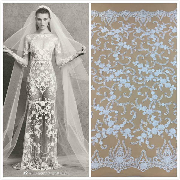 high quality Nigerian french lace embroidered tulle lace fabric with floral for wedding dress bridal mesh lace by 5 yards