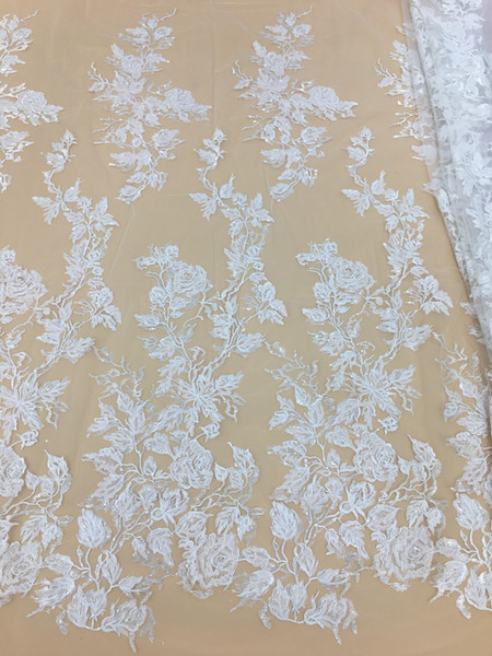 Beautiful Embroidered Floral Tulle Lace Fabric for Wedding Dress, Veil Lace Stylish Costume Prom Dress Fabric by 5 Yard