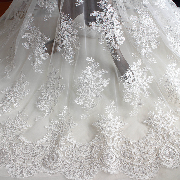 BLACK white French vintage fabric embroidery lace with sequins wedding dress gauze clothing materials DIY accessories Lace fabric T036