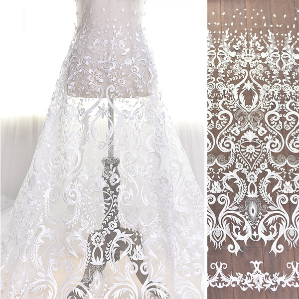 White French vintage glitter fabric embroidery lace wedding dress gauze clothing decoration materials DIY accessories Lace fabric L018