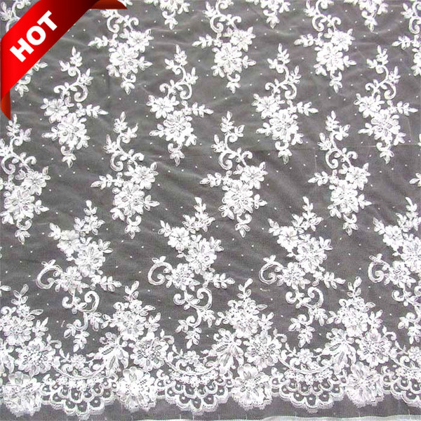 High quality white French lace wedding dress gauze clothing fabric materials DZ02