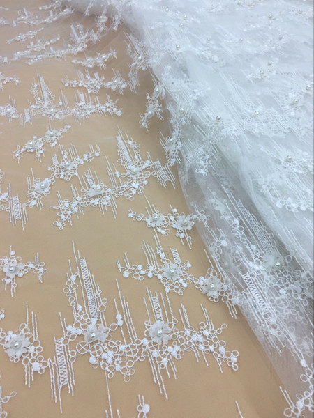 high quality Nigerian french lace embroidered tulle lace fabric for wedding dress fabrics, bridal dress lace, tulle embroidery lace-009