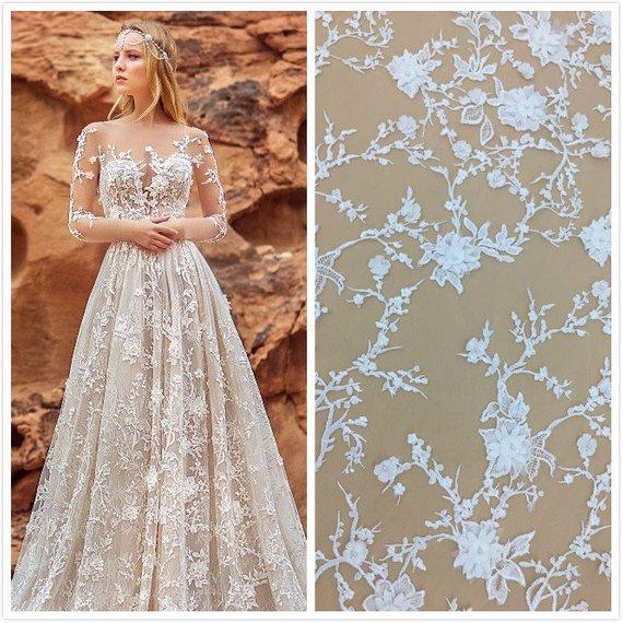 White French 3d Beaded lace fabric embroidery bridal lace wedding dress gauze clothing decoration materials Evening Dresses Lace fabric