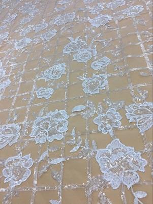 White Leaves glitter fabric embroidery lace wedding dress gauze clothing decoration materials DIY accessories mesh fabri