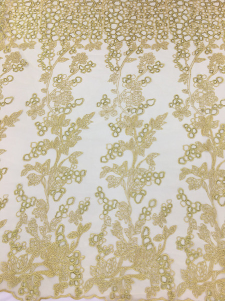 Dress gold Lace Fabric Lace Applique High Quality Tulle Lace Fabric new African-Lace-Fabric For Bridal 5yards