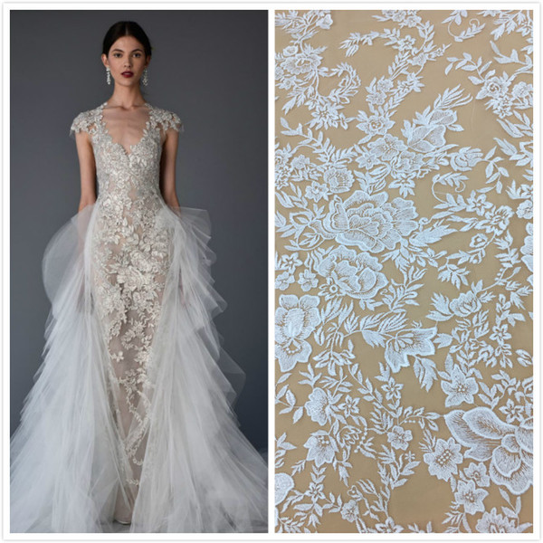 Net Embroidery Lace Dress new Bridal Fabric, Tulle lace fabric , Dress Lace White Color