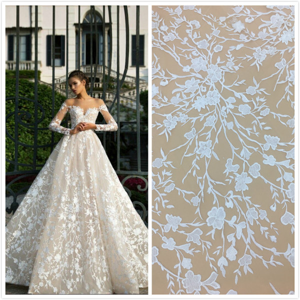 wedding dresses 5yard white Embroidery bridal dresses lace fabrics tulle Mesh Wedding Dress Lace Fabrics