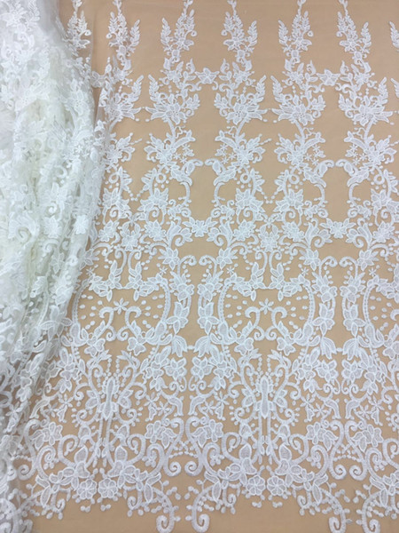 Latest design african lace fabric embroidery french lace fabric white lace for bridal dress