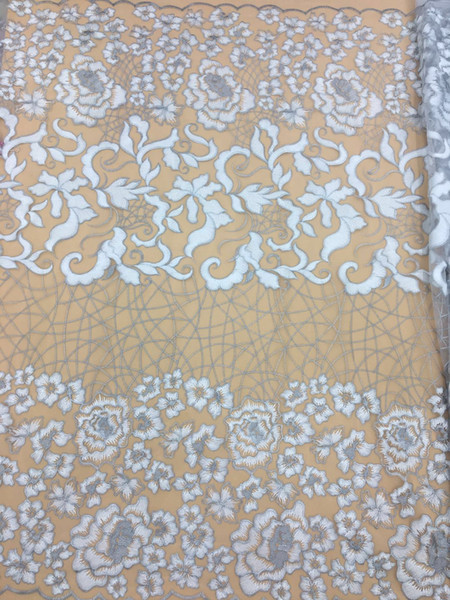 high quality african lace fabric bridal lace applique silver lace fabric african tulle fabric sale 5yards