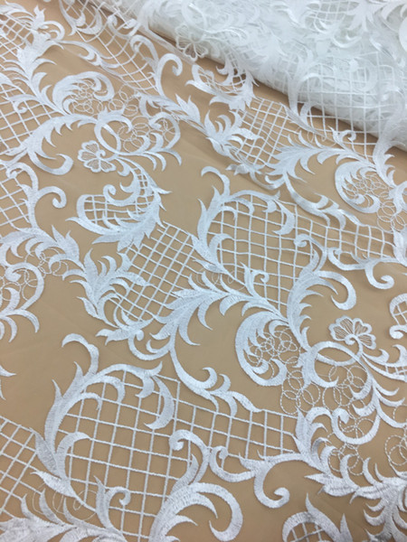 High quality french lace fabric tulle net lace Milk Silk fabric bridal party dress embroidery voile lace fabric white 5yard