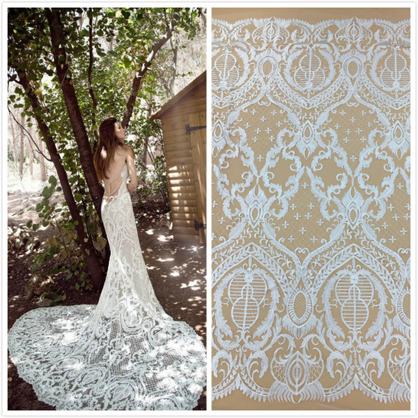 High quality french lace fabric tulle net lace Milk Silk fabric bridal party dress embroidery voile lace fabric white 5yard