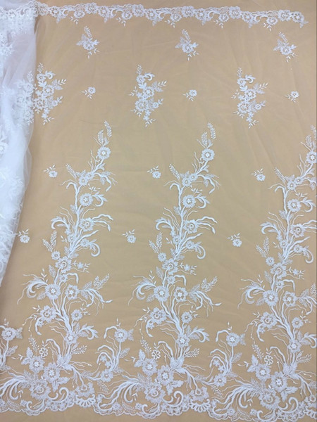 newest High quality white lace fabrics 5yards african french lace fabric african lace fabric for wedding dress african tulle fabric