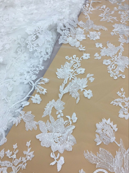 high quality Nigerian french lace embroidered tulle lace fabric for wedding dress fabrics, bridal dress lace, tulle embroidery lace-002