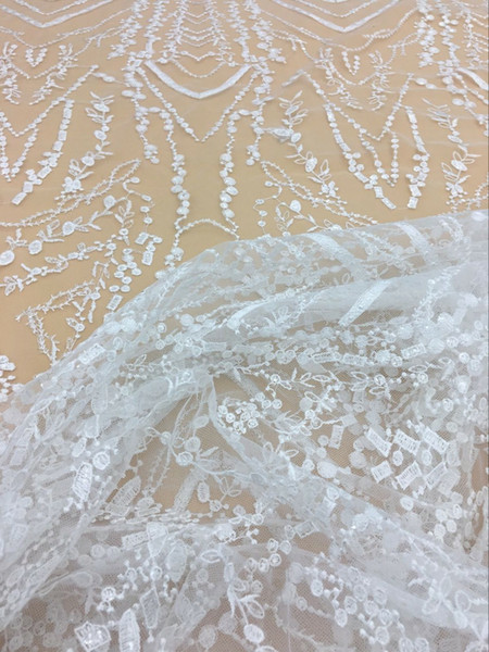 high quality Nigerian french lace embroidered tulle lace fabric for wedding dress fabrics, bridal dress lace, tulle embroidery lace-003