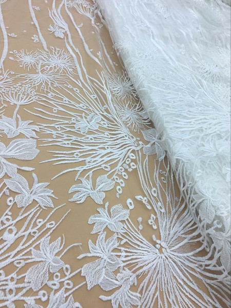 high quality Nigerian french lace embroidered tulle lace fabric for wedding dress fabrics, bridal dress lace, tulle embroidery lace-006