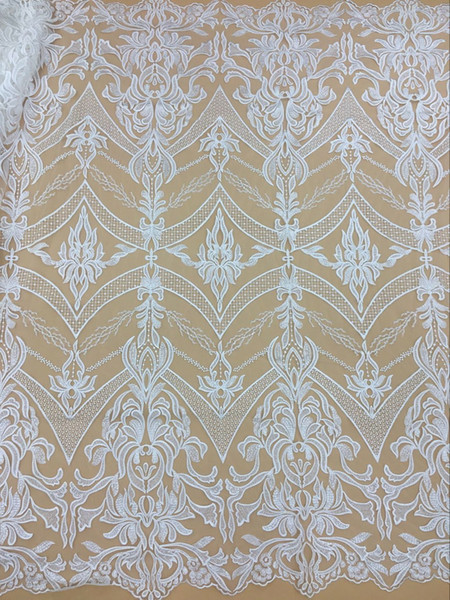 high quality Nigerian french lace embroidered tulle lace fabric for wedding dress fabrics, bridal dress lace, tulle embroidery lace-011