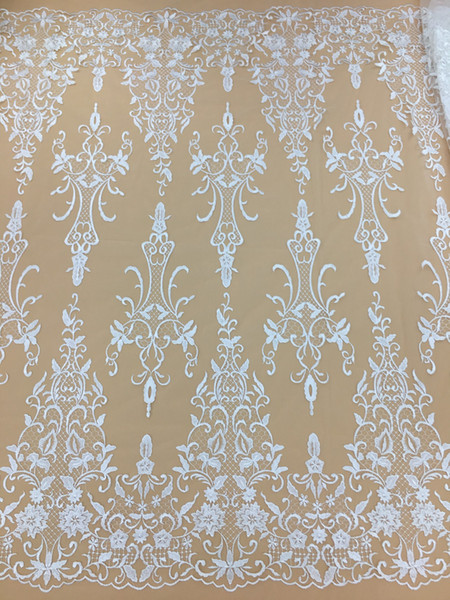 new style White French Lace Fabric High Quality Embroidery Lace Applique African embroidery Bridal Lace Fabric For 5yards --F200