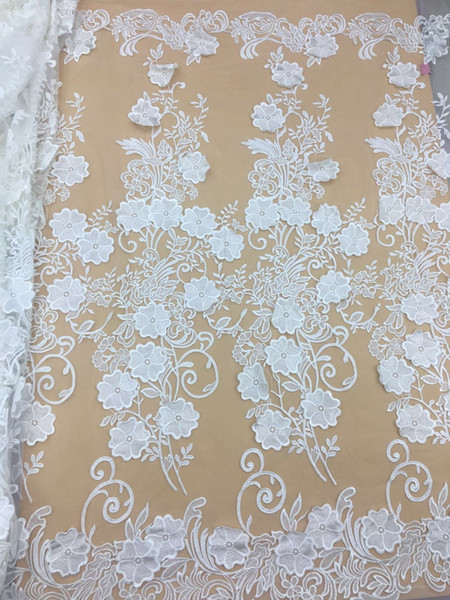 130cm Width 5yards Exquisite Embroidered white 3d flower Lace Fabric for Wedding Dress Evening Dress Clothing Accessories DIY Fabric