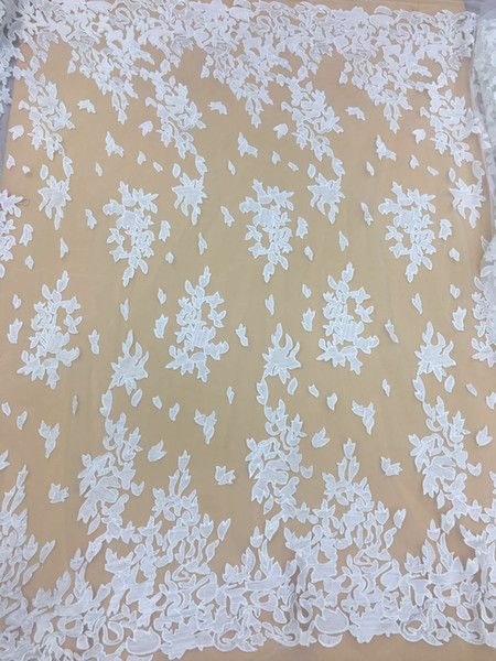 flower elegant tulle fabric White embroidery lace wedding dress gauze clothing decoration materials DIY accessories Lace fabric