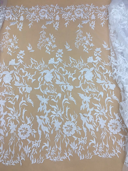 newest 130cm Width 5yards Exquisite Embroidered white Lace Fabric for Wedding Dress Evening Dress Clothing Accessories DIY Fabric