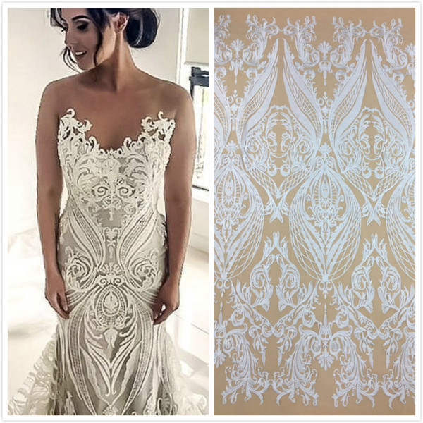 130cm Width 5yards Exquisite Embroidered white Lace Fabric for Wedding Dress Evening Dress Clothing Accessories DIY Fabric