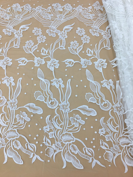 Bridal Lace Fabric, Floral Embroidery Exquisite Lace Fabric, DIY Prom Dress Fabric, Tulle Mesh Lace Fabric By 5 Yard