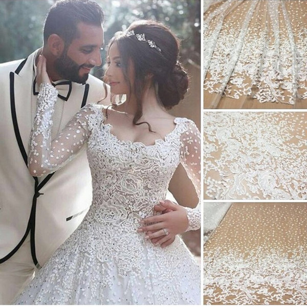 by 5yards beautiful white African French net lace fabric with flowers and floral embroidered lace for wedding dress