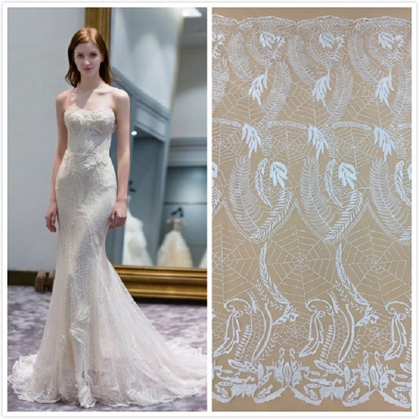 African French Lace Fabric High Quality Nigerian Lace Fabrics For Wedding With floral white embroidered Lace Fabric by 5 yards