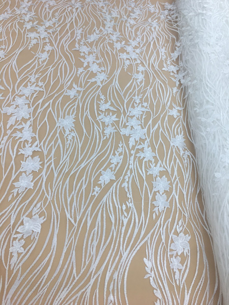 Vintage Flowers Embroidery Floral Lace Fabric for Wedding Dress, French Embroidered Lace Bridal Lace Fabric by 1 Yard