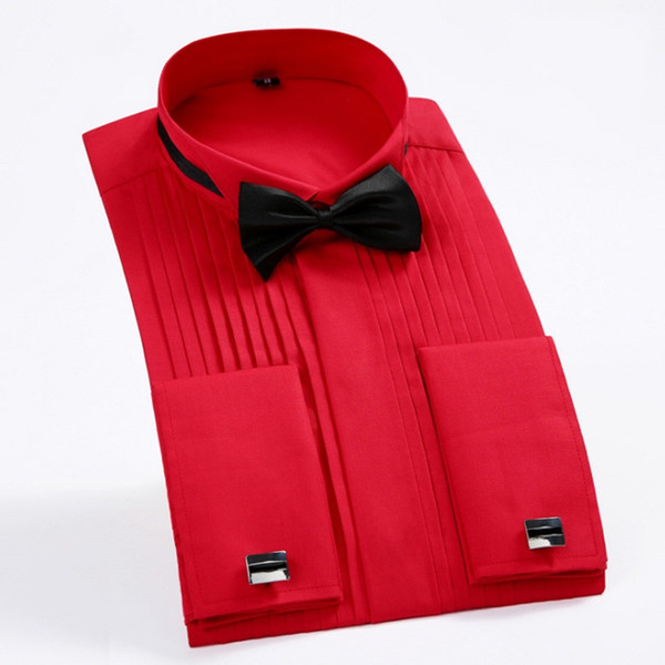 High Quality White Wedding Bridegroom Shirts Swallow Collar Dress With Long Sleeve Pure Shirt Formal Prom Evening Men Shirts ( 37--46 )