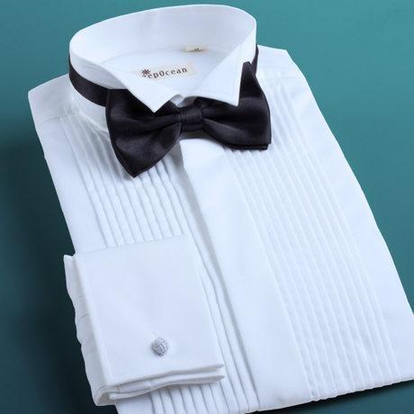 Hot Sale High Quality Fashion White Dress Shirts Prom Party Men's Wedding Apparel Groom Wear Shirts Evening Party NO:9
