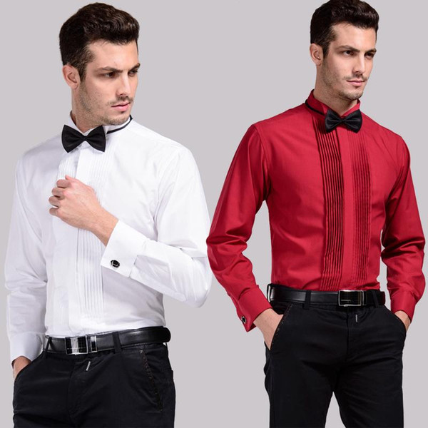 Performance would be long sleeve shirt swallow led wash and wear the groom pure white wedding dress black powder wine red dress shirts