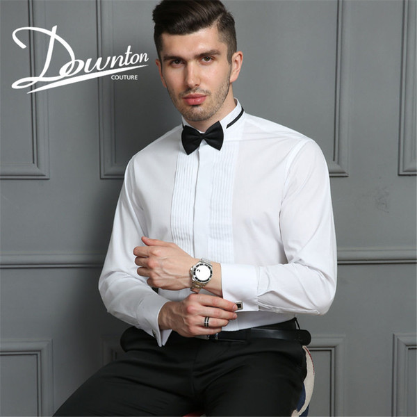 Non-iron Wedding Tuxedo Polo Shirt Hot Sell best Men Weddings Shirts grooms Long Sleeved formal business tops Pure Colors best sellers