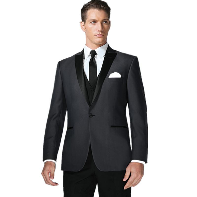 Wholesale-2015 Fashion Black Groom Tuxedos Wedding suits for men Groomsman Suit Jacket+Pants+Tie+Vest best men Suit